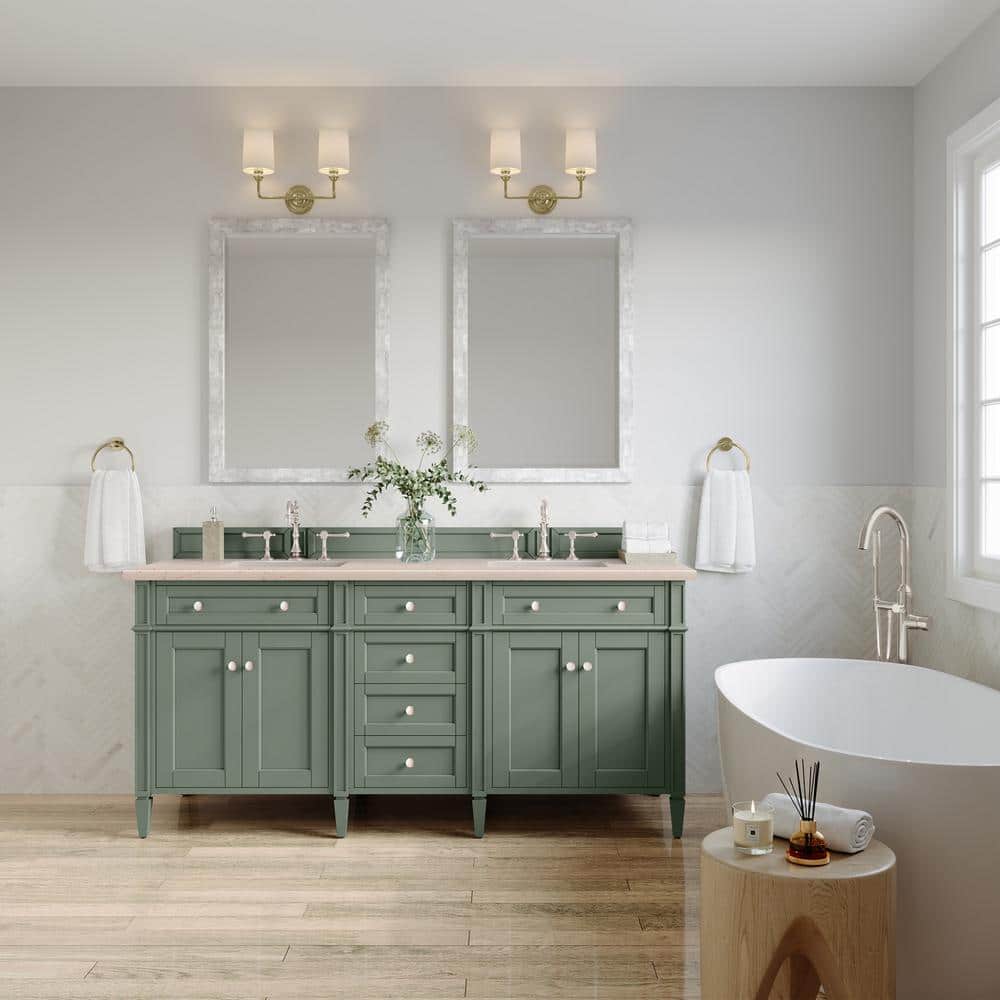 Brittany 72.0 in. W x 23.5 in. D x 33.8 in. H Bathroom Vanity in Smokey Celadon with Eternal Marfil Quartz Top price history on PriceWatchPro