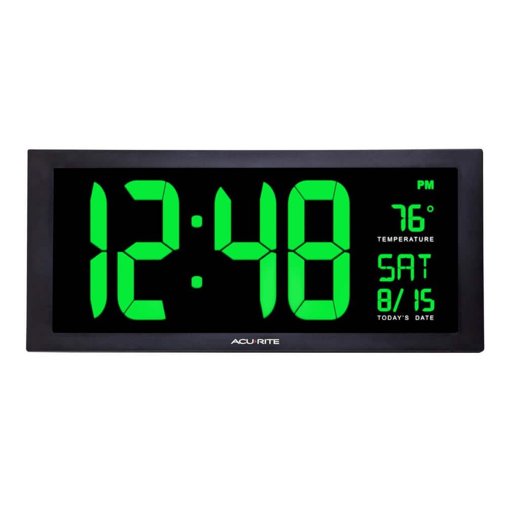 AcuRite 18 in. Large LED Clock with Indoor Temperature in Green Display  76101M