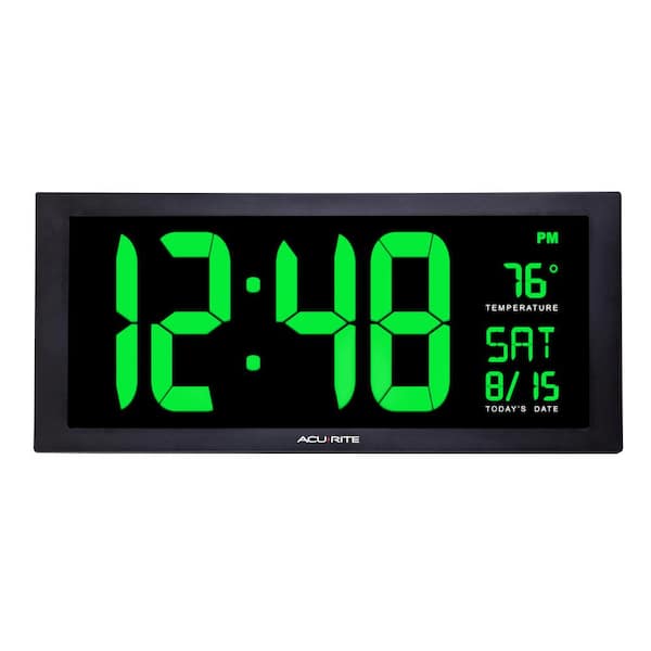 Photo 1 of 18 in. Large LED Clock with Indoor Temperature in Green Display