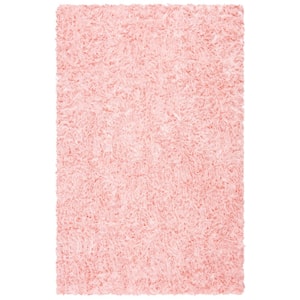 Faux Sheep Skin Pink 5 ft. x 7 ft. Gradient Solid Color Area Rug