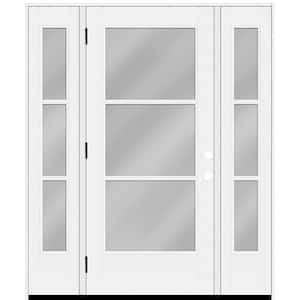 Legacy 64 in. x 80 in. Icon 3-Lite Modern Clear Glass RHOS Primed Fiberglass Prehung Front Door w/ Dbl 12 in. SL