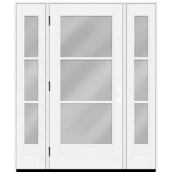 Steves & Sons Legacy 68 in. x 80 in. Icon 3 Lite Modern Clear Glass RHOS Primed Fiberglass Prehung Front Door with dB 14 in. SL