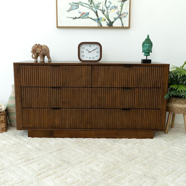 Ashcroft Furniture Co Weldon Walnut Brown 6 drawer 55.9 in. Wide Dresser HMD01826 The Home Depot