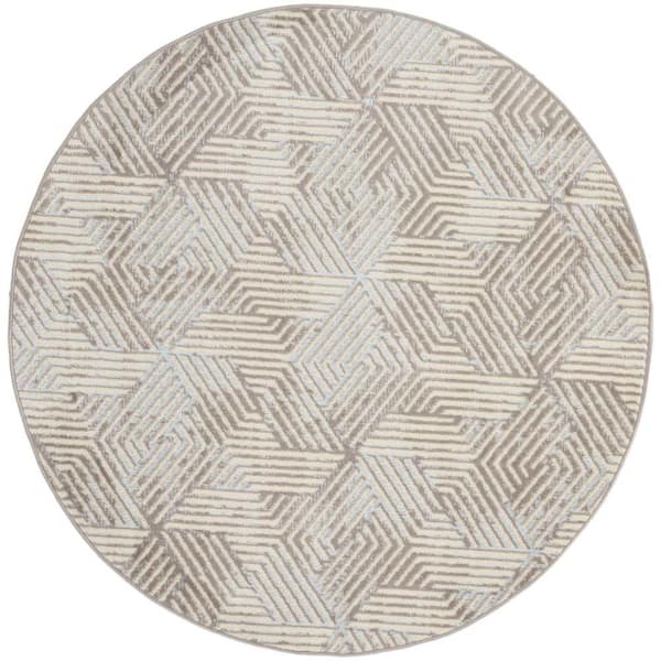 Nourison Grafix Grey 5 ft. x 5 ft. Geometric Contemporary Round Area Rug
