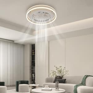 19.69 in. Dimmable Integrated LED Indoor White Enclosed Ceiling Fan with Remote for Bedroom Living Room Dining Room