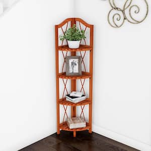 43 in. Rustic Cedar Wood 4-shelf Corner Bookcase with Open Storage