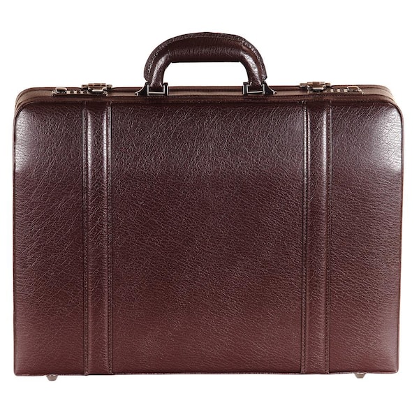 MANCINI Business Collection Burgundy Leather Expandable Attache Case 17.75 in. H x 4.75 in. W x 13 in. D