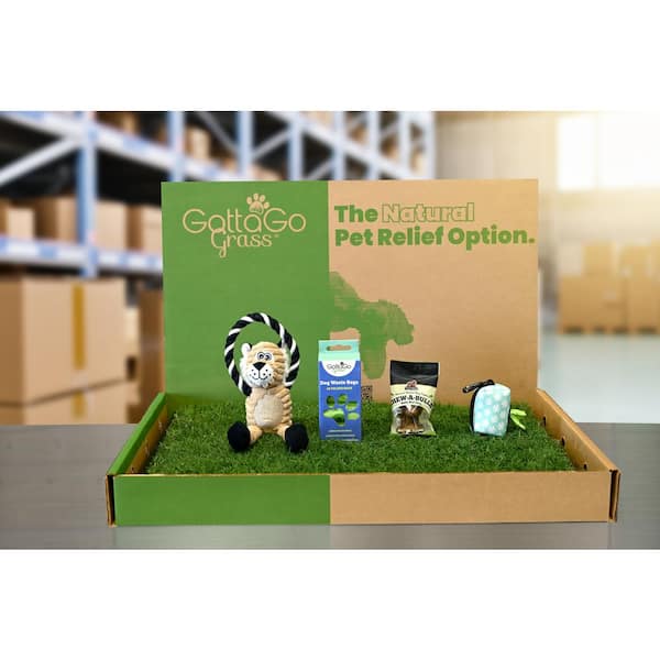 Unbranded Gotta Go Grass Potty Pad with Tray + Treat + Waste Bags + Waste Bag Dispenser + Squeaky Toy