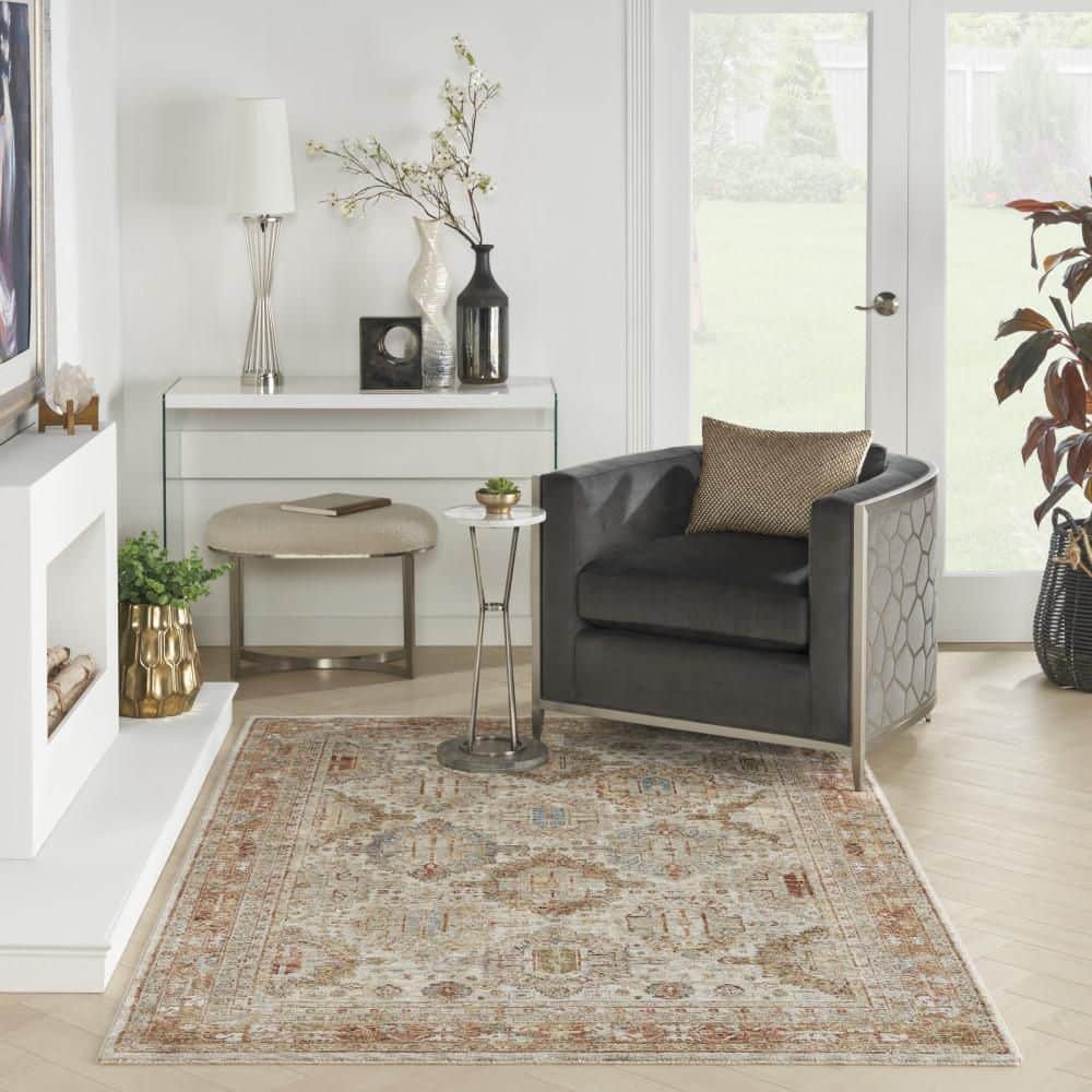 Ivory Multi Synthetic Rectangular Aztec Area Rug