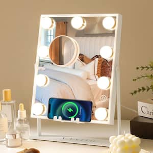 Hollywood 9.8 in. W x 13.8 in. H Rectangular Framed LED Light Bluetooth Tabletop Mount Bathroom Vanity Mirror in White