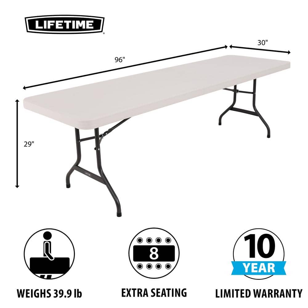 Almond 8-Foot Rectangular Folding Banquet Table with Metal Frame