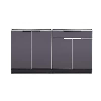 Slate Gray 2-Piece 64 in. W x 36.5 in. H x 24 in. D Outdoor Kitchen Cabinet Set on Casters without Counter Tops