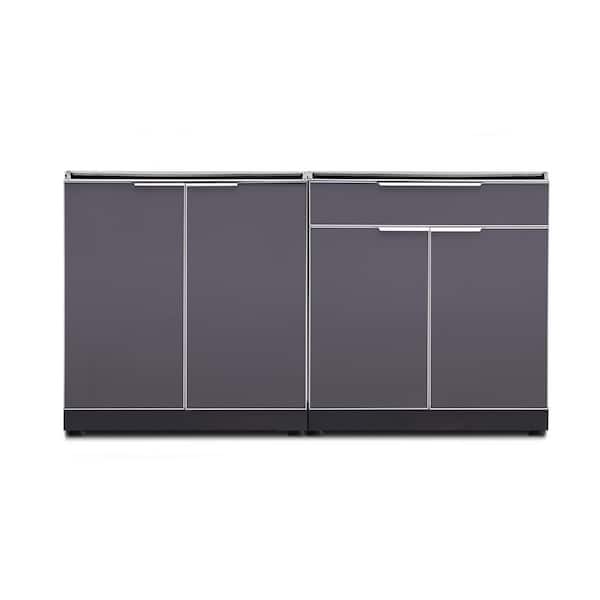 NewAge Products Slate Gray 2-Piece 64 in. W x 36.5 in. H x 24 in. D Outdoor Kitchen Cabinet Set on Casters without Counter Tops
