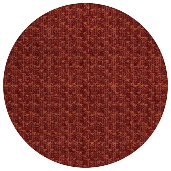 Burgundy 8 ft. Round Geometric Indoor / Outdoor Area Rug