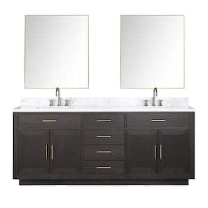 Condor 80 in W x 22 in D Brown Oak Double Bath Vanity, Carrara Marble Top, Faucet Set, and 36 in Mirrors