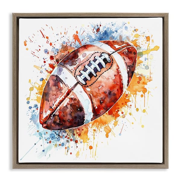 Stupell Industries Football Chromatic Splash by LSR Design Studio Brown Floater Frame Sports Graphic Art Print 18 in. x 18 in.