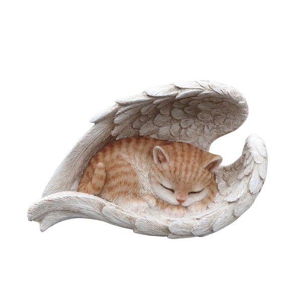 Citrus Seraph: Vibrant Orange Polyresin Angel Cat Figurine