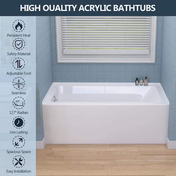 Zeafive Vub 60 in. x 32 in. Alcove Soaking Bathtub with Left