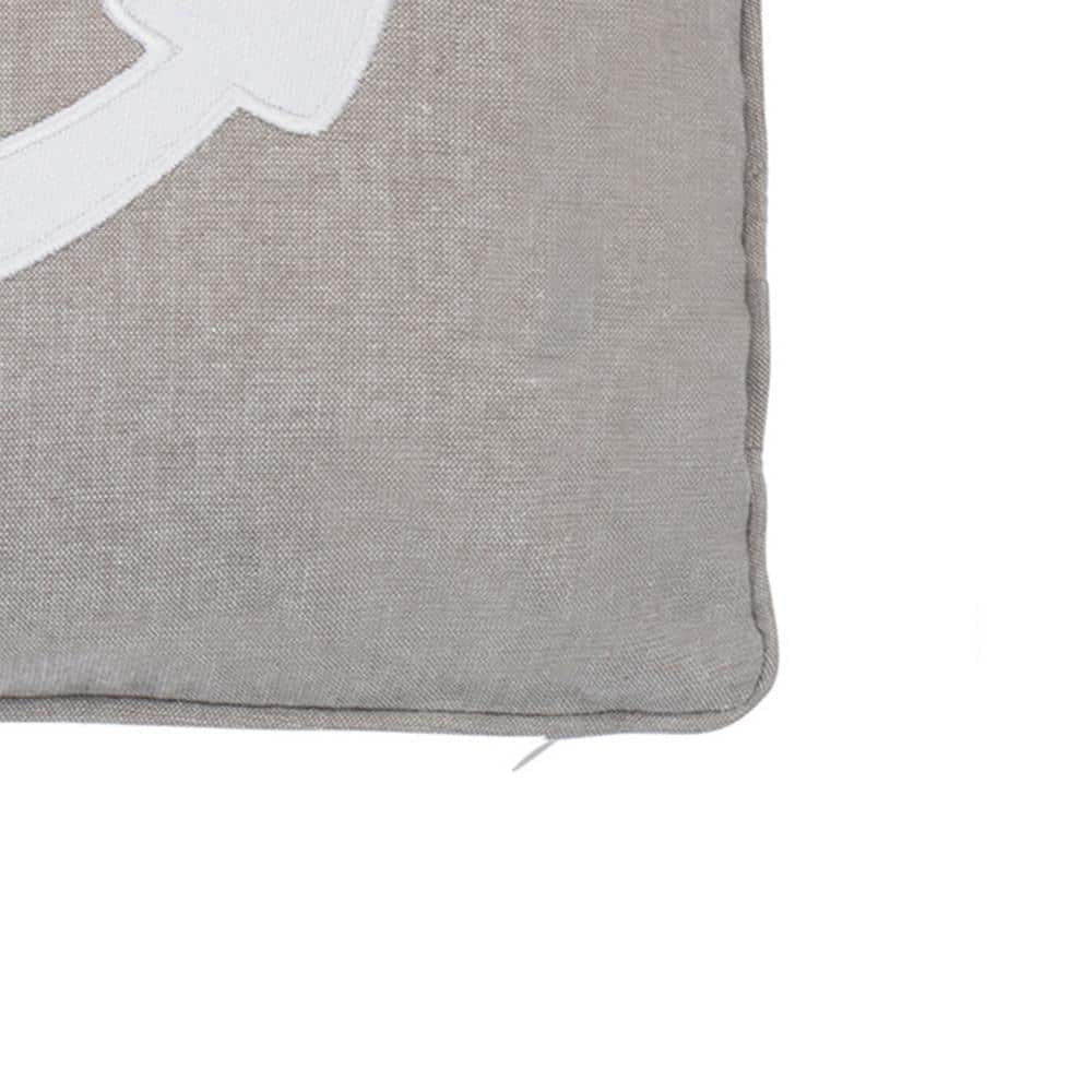 Beige and White Embroidered Anchor Square Throw Pillow