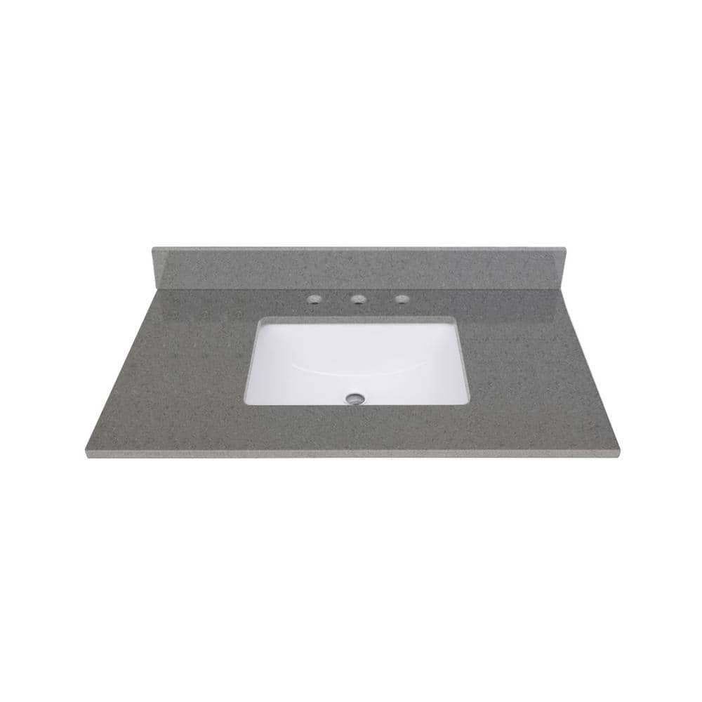 37'' Matte Gray Quartz Single Bathroom Vanity Top with Sink