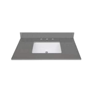 37 in. W x 22 in. D Quartz Vanity Top in Contrail Matte with White Rectangular Single Sink