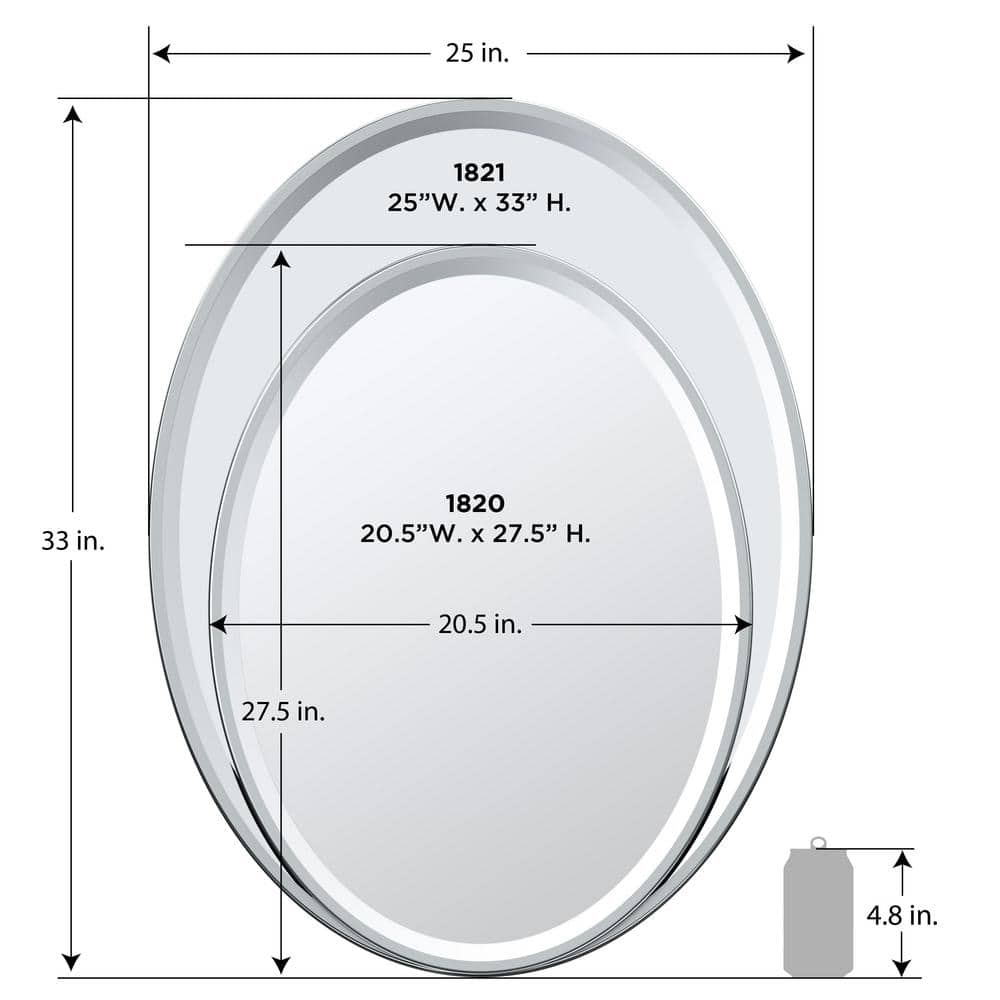 33" Chrome Minimalist Flush Mount Oval Bathroom Mirror