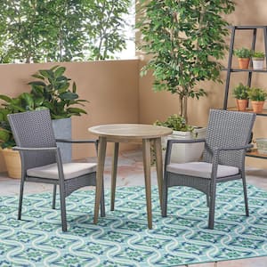 Arezzo Gray 3-Piece Wood and Plastic Outdoor Bistro Set with Gray Cushions