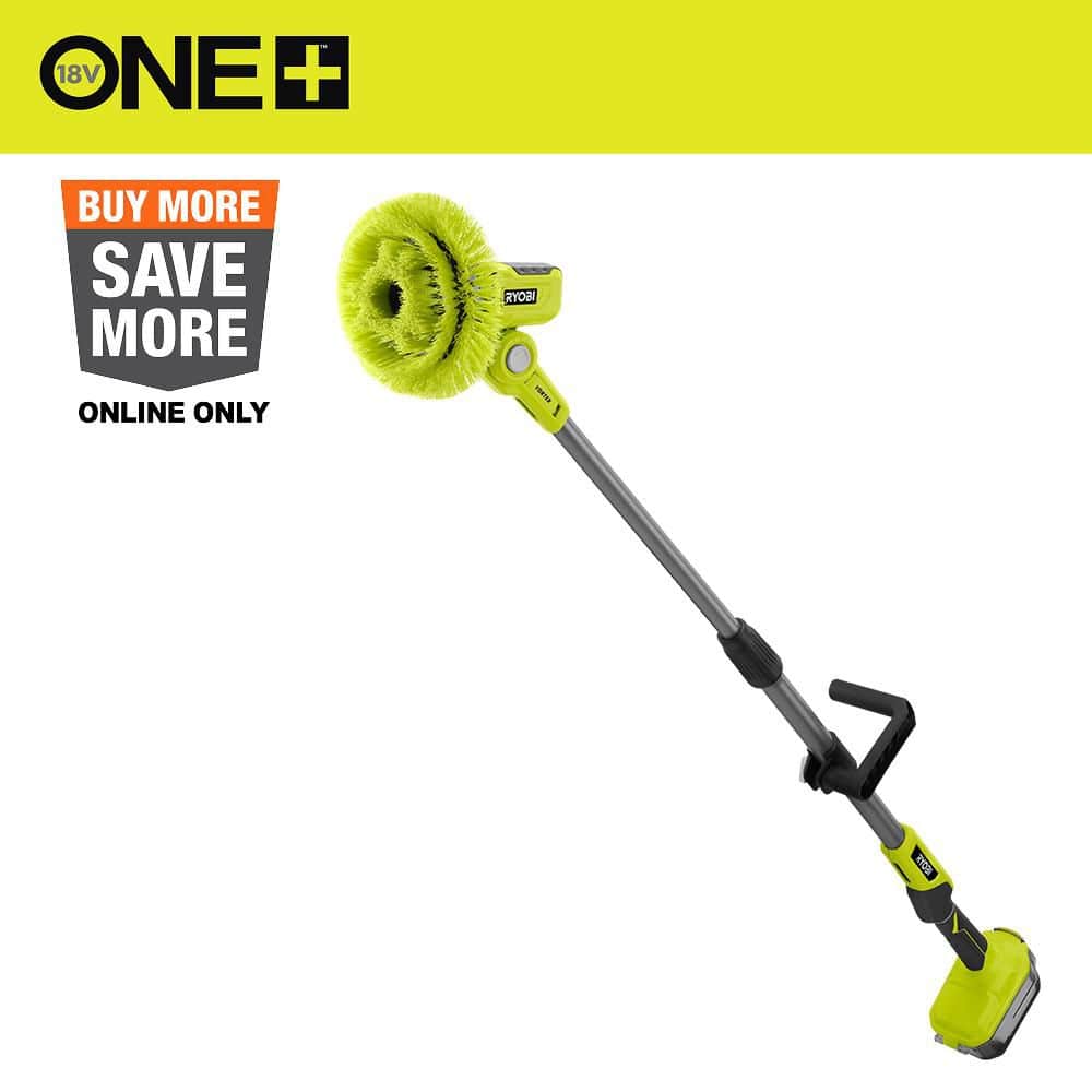 RYOBI ONE+ 18V Cordless Telescoping Power Scrubber Kit with 2.0 Ah