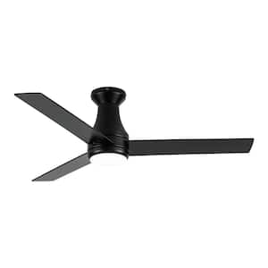 48 in. Indoor Modern Black Low Profile Flush Mount Ceiling Fan with CCT LED Light and Remote Control