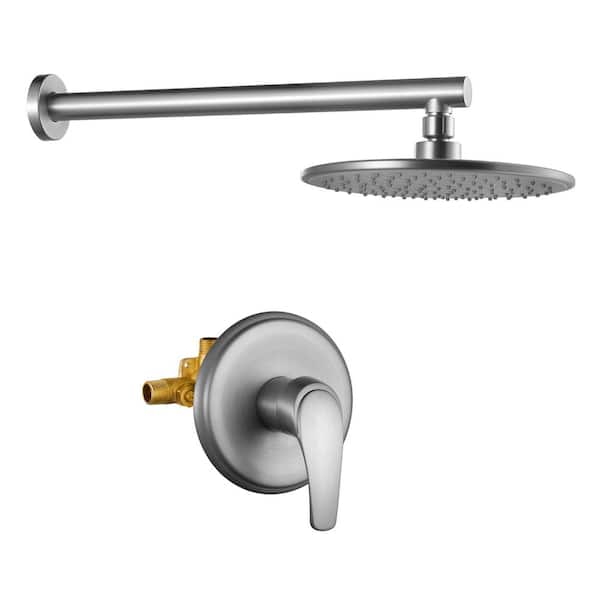 Single Handle 1-Spray Round Shower Faucet 1.8 GPM with Valve in. Brushed Nickel