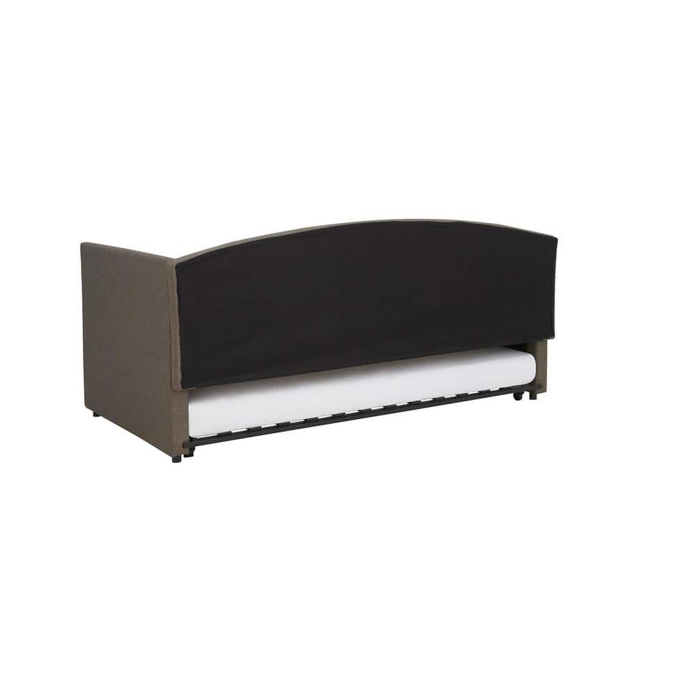 Gray Linen Twin Daybed with Trundle and Nailhead Trim