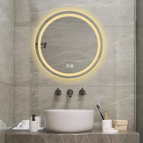 27.56 in. W x 27.56 in. H Round Glass Frameless Anti-Fog Wall Mounted Bathroom Vanity Mirror in Transparent