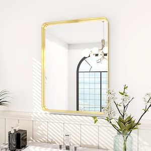 24 in. W x 36 in. H Rectangular Modern Aluminum Framed Rounded Gold Wall Mirror