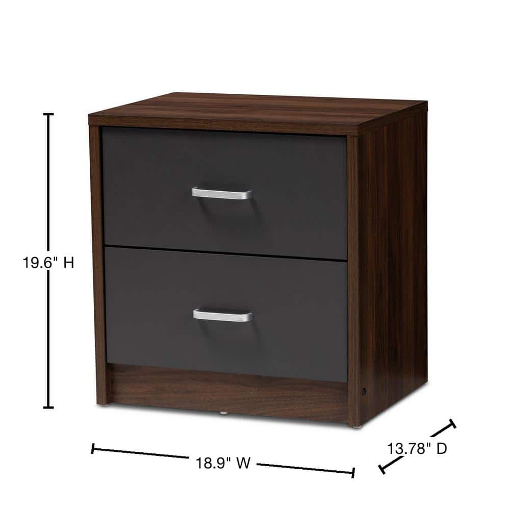 Hansel Modern 2-Drawer Nightstand in Dark Brown and Grey
