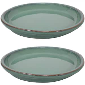 14.25 in. Seafoam Ceramic Planter Saucer (Set of 2)