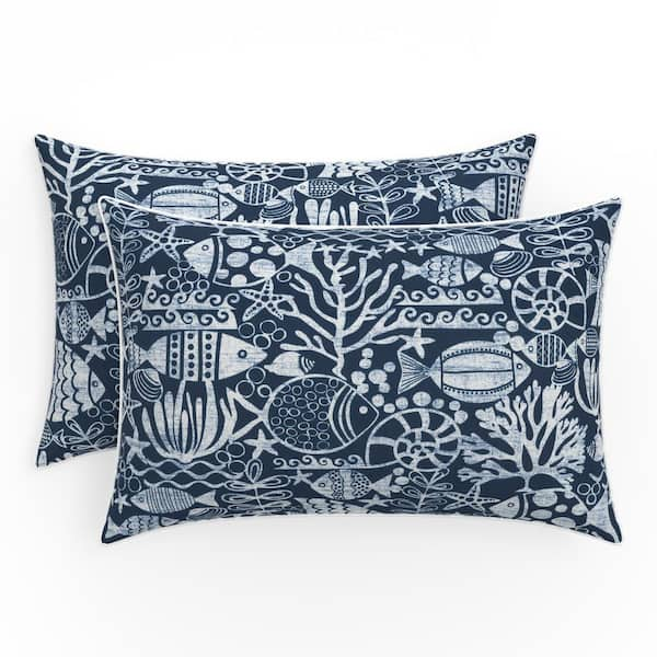 Pillow Perfect Nautical 24.5 in W x 5 in H Outdoor Lumbar Throw Pillows 2 Count in Seagate Marine 119385 The Home Depot