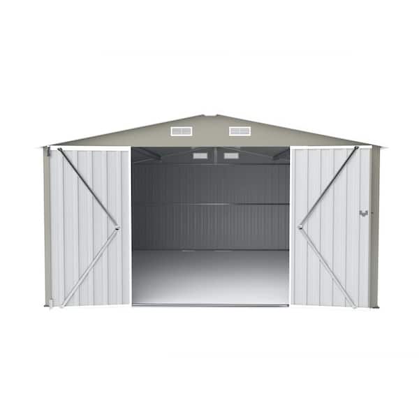 14 ft. W x 10 ft. D Outdoor Utility Tool Metal Storage Sheds with 3 Lockable Doors and 4 Vents, Light Gray (140 sq. ft.)
