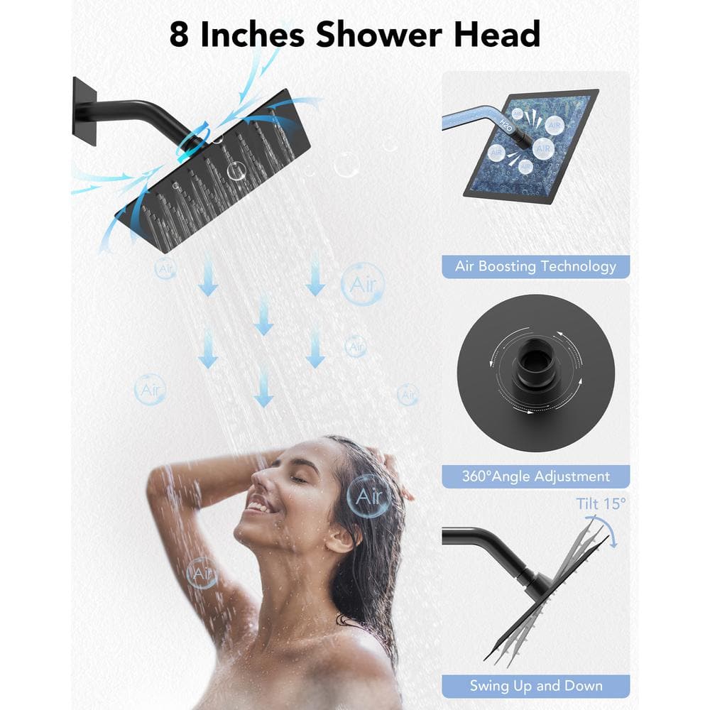 Matte Black Wall Mounted Rain Shower Faucet Set