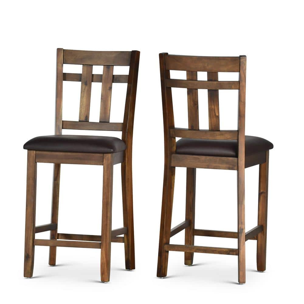 Mocha Acacia 5-Piece Dining Set with Faux-Leather Seats