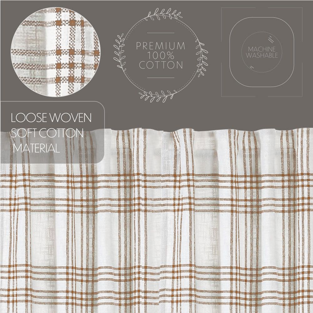 Golden Tan and Soft White Plaid Cotton Valance, 60" Width