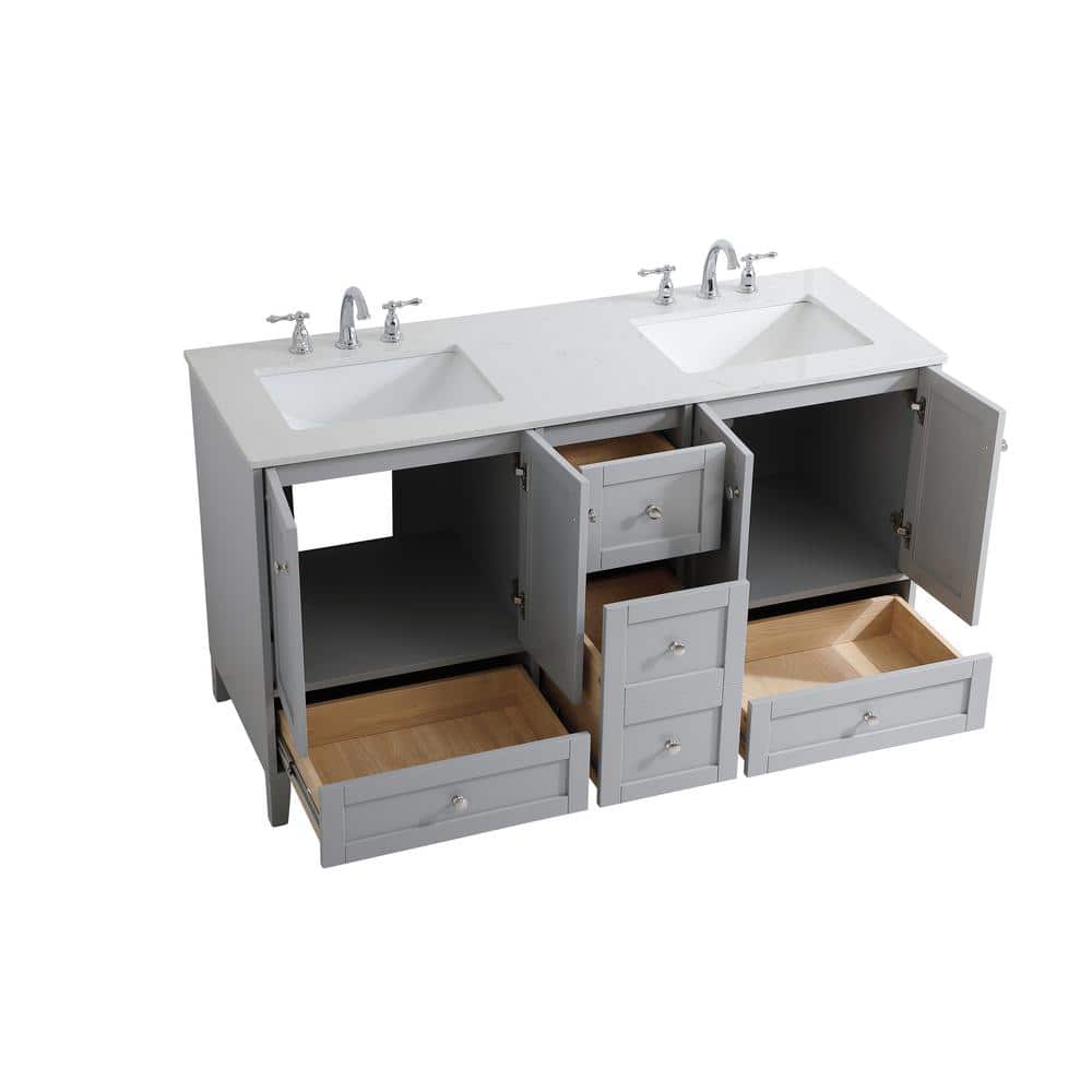 Sommerville 60" Gray Double Quartz Top Bathroom Vanity