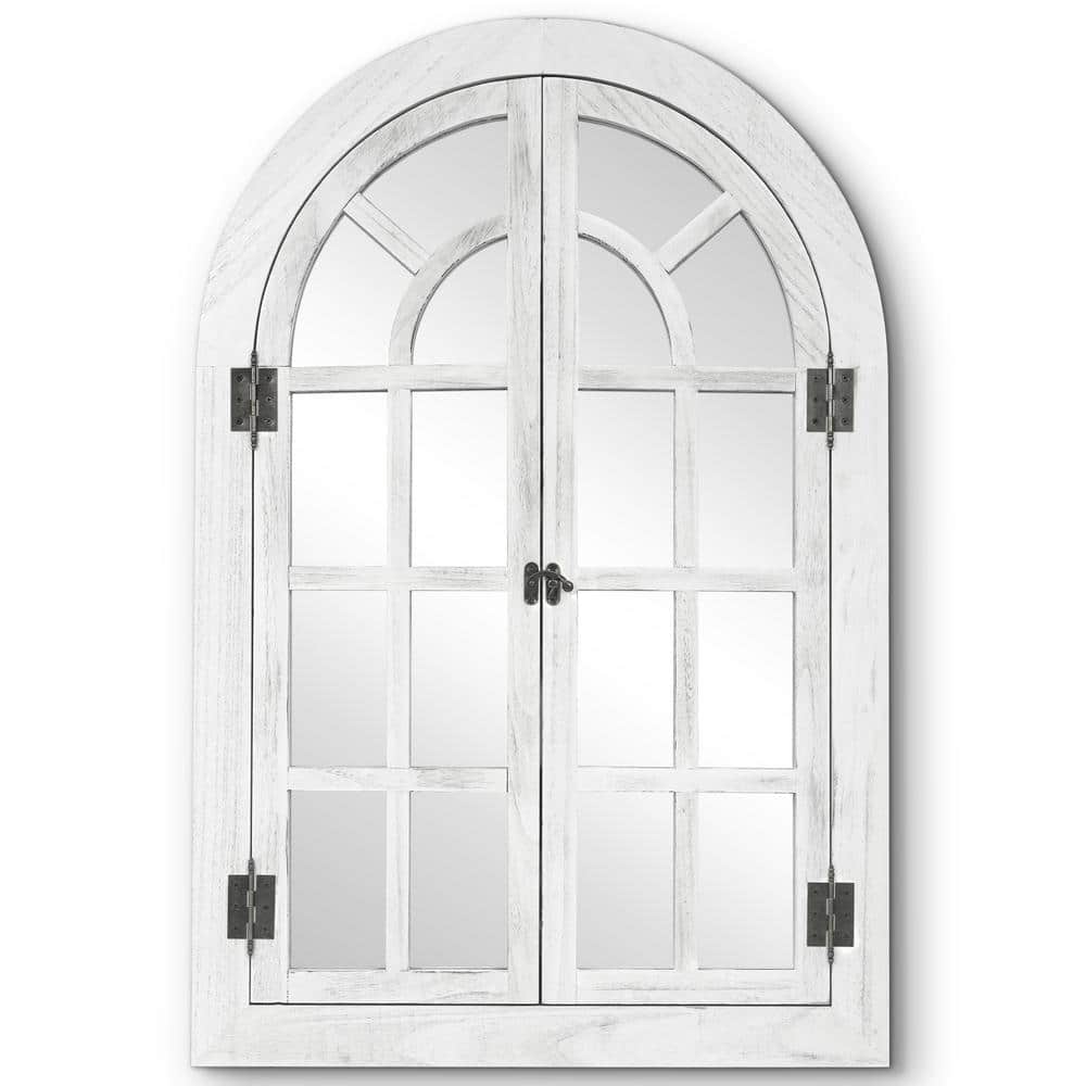White Farmhouse Arched Wood Framed Decorative Mirror 24" x 36"