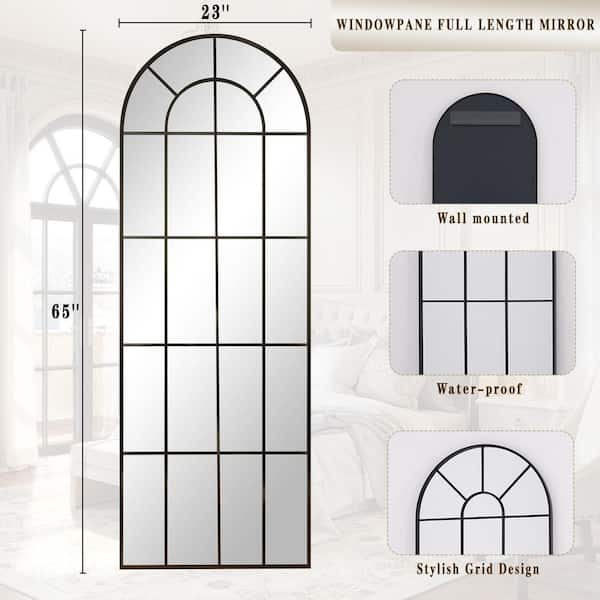 23 in. W x 65 in. H Arched Black Metal Framed Decorative Full Length Mirror Floor Mirror