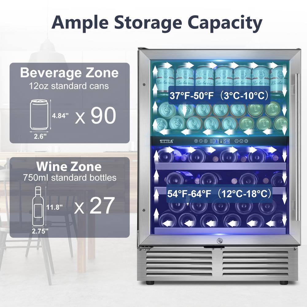 Tittla 24" Stainless Steel Dual Zone Wine and Beverage Cooler