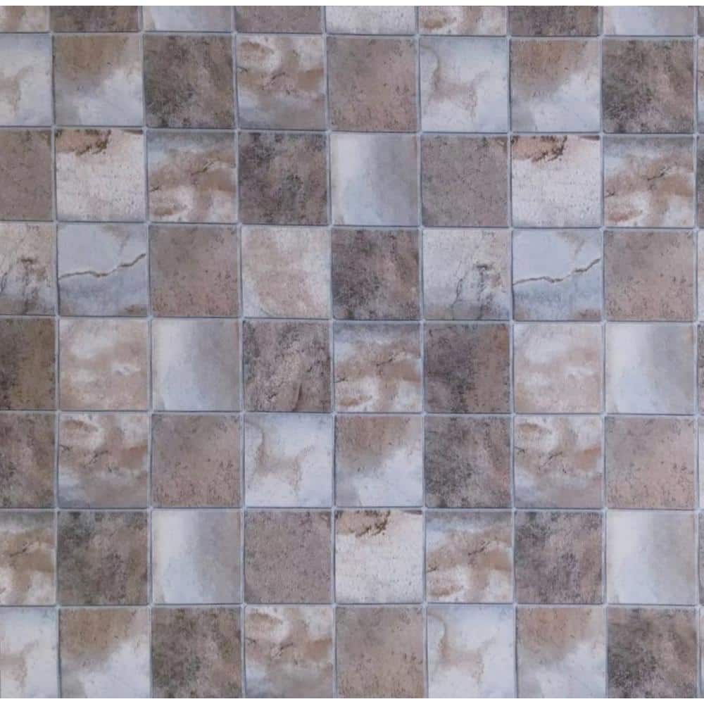 Tiles Brown, Grey Vinyl Strippable Roll (Covers 35.5 sq. ft.)