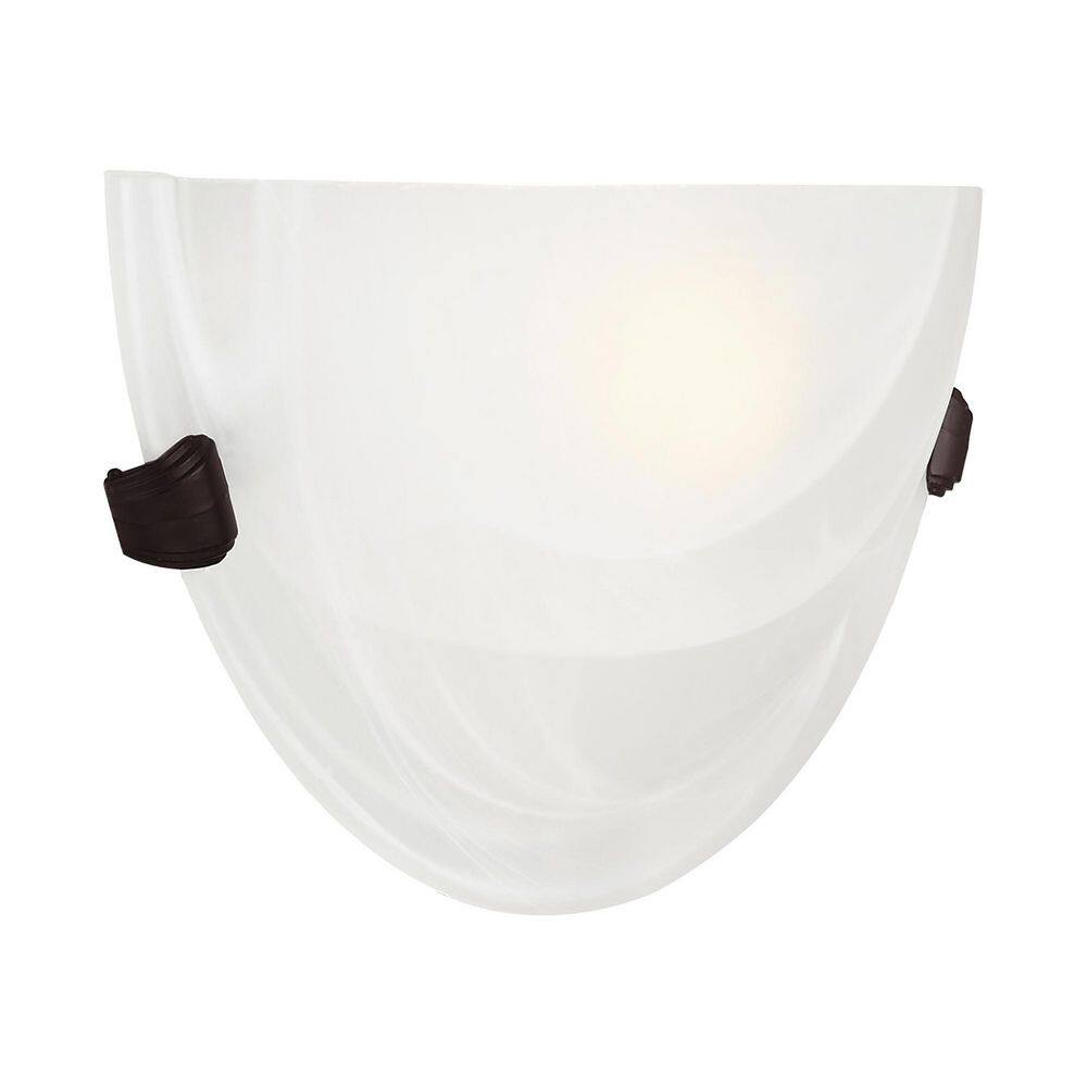 Bronze Direct Wired Electric Sconce with White Alabaster Glass