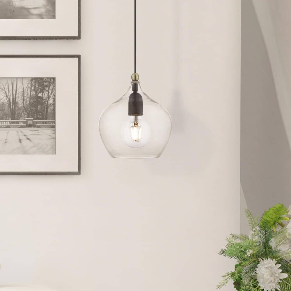Aldrich Clear Glass 8" Bronze & Antique Brass LED Pendant