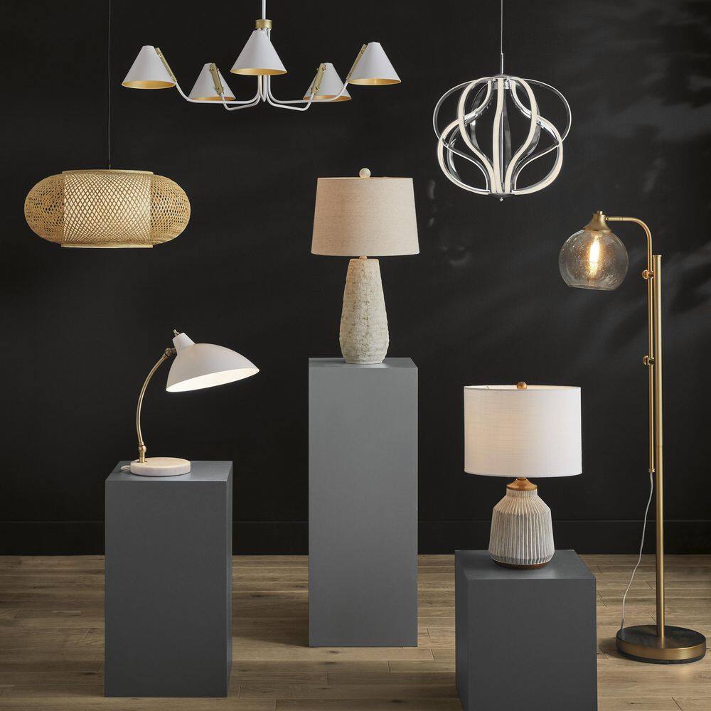 Gold Adjustable Industrial Floor Lamp with Glass Globe Shade