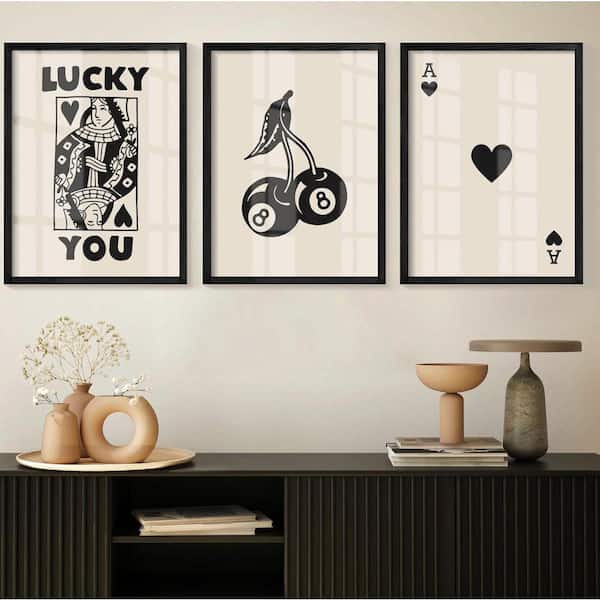 Framed Set of 3 Poker Wall Art Lucky You Poster, 16 in. x 12 in. x 0.2 in.