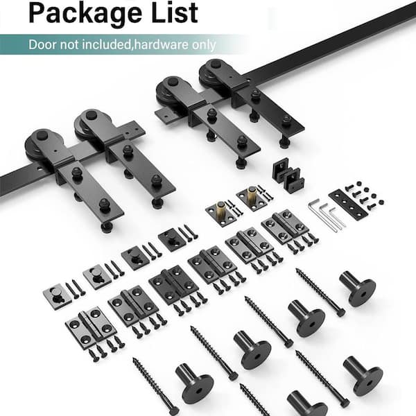 WINSOON 7 ft. /84 in. I Shape Frosted Black Bi-Folding Sliding Barn Door Hardware Track Kit for 4-Doors